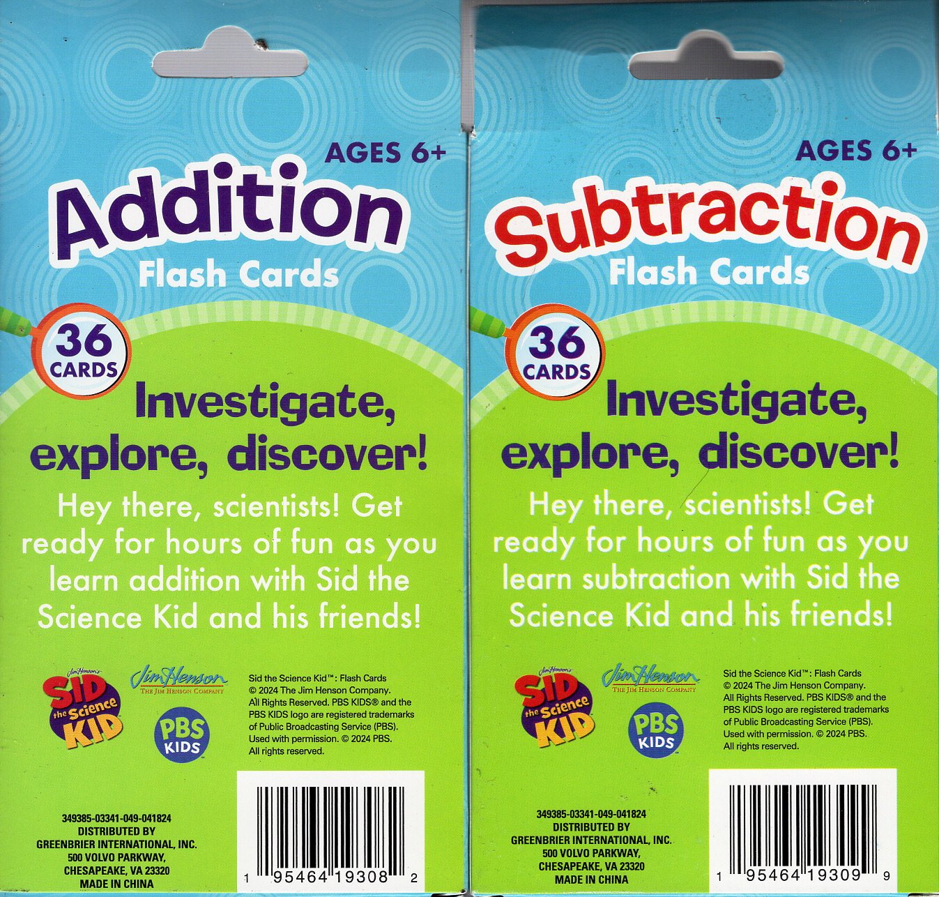 PBS Kids - Addition & Subtraction - 36 Education Flash Cards Set