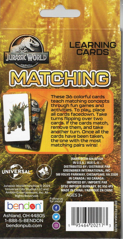 Jurassic World - Dinosaur - Matching Learning Cards