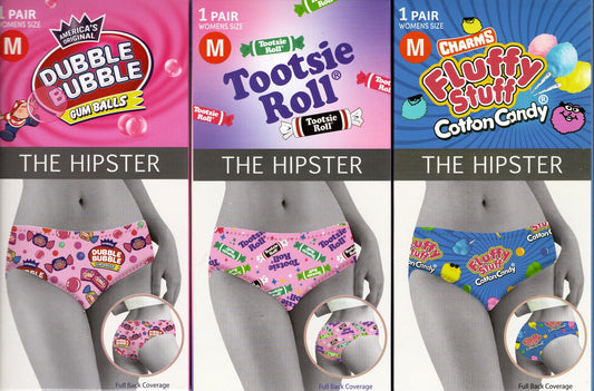 Women's Hipster Underwear - Bubble, Tootsie Roll, Fluffy Stuff - Size Medium