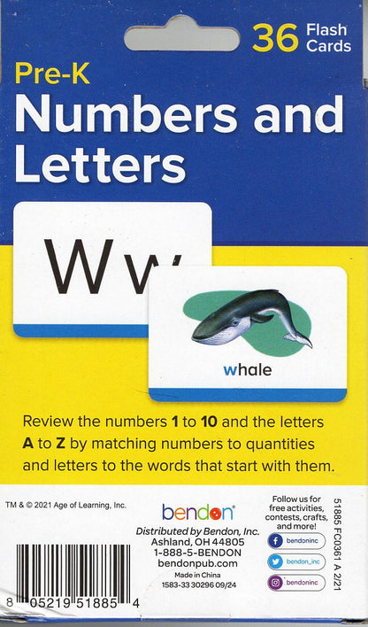 Pre-K -ABC mouse com. - Numbers & letters - 36 Flash Cards