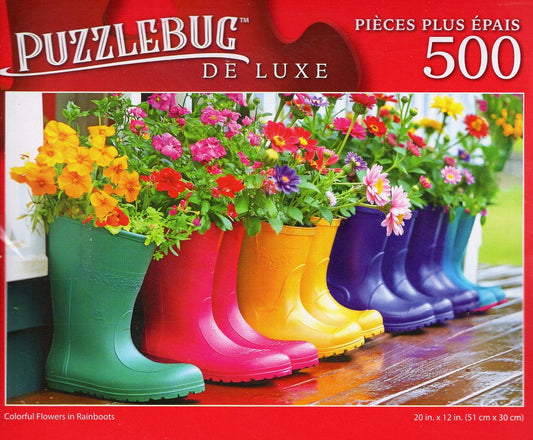 Colorful Flowers in Rainboots - 500 Deluxe Jigsaw Puzzle