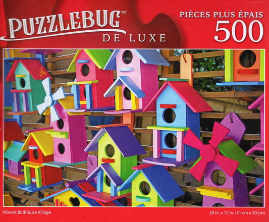 Vibrant Birdhouse Village - 500 Deluxe Jigsaw Puzzle