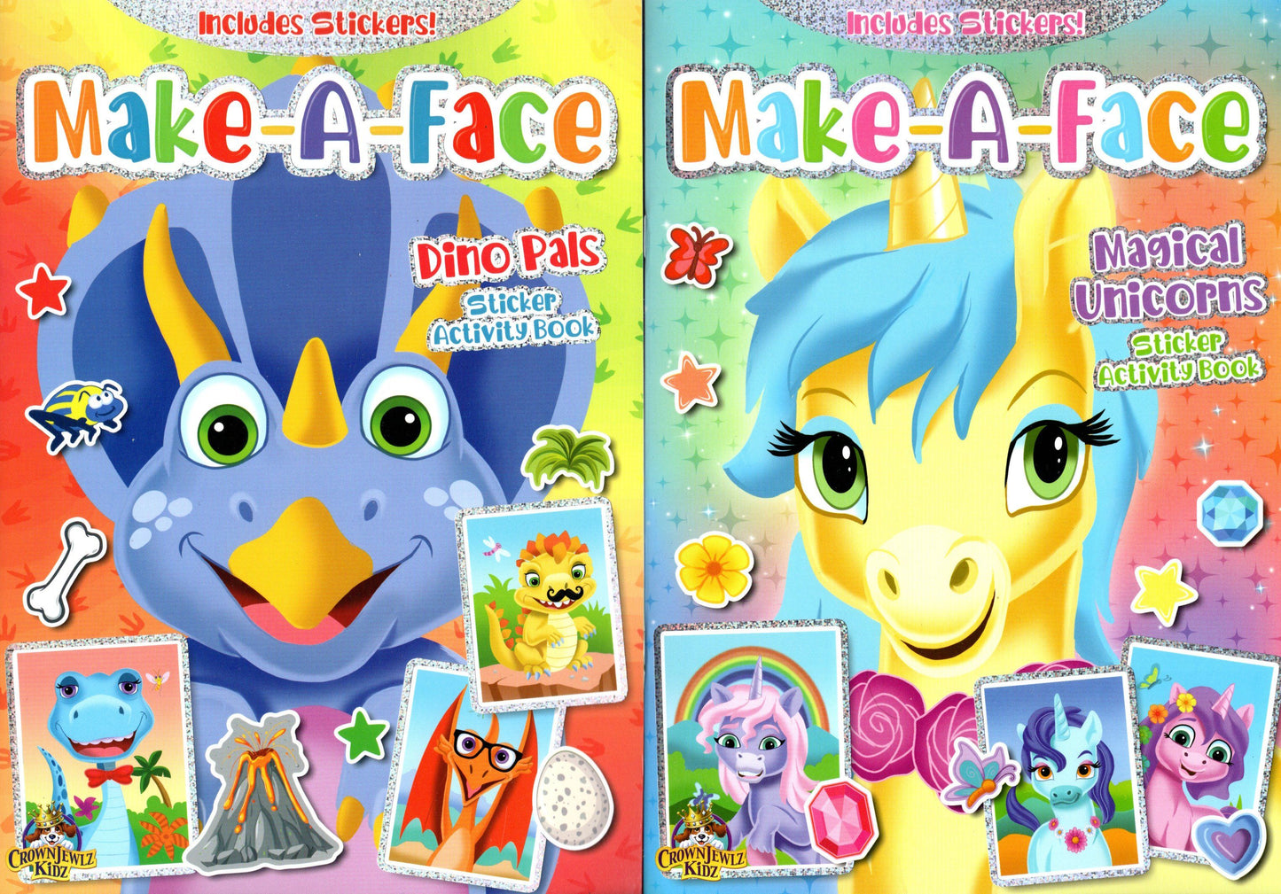 Make-A-Face - Dino Pals & Magical Unicorns - Stickers Includes - Sticker Book
