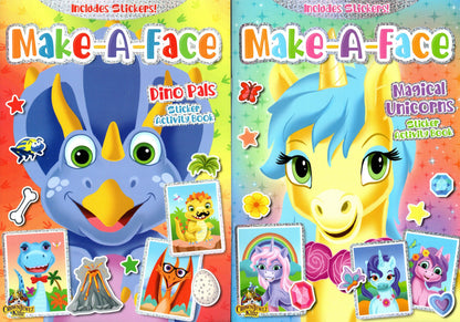 Make-A-Face - Dino Pals & Magical Unicorns - Stickers Includes - Sticker Book