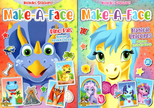 Make-A-Face - Dino Pals & Magical Unicorns - Stickers Includes - Sticker Book