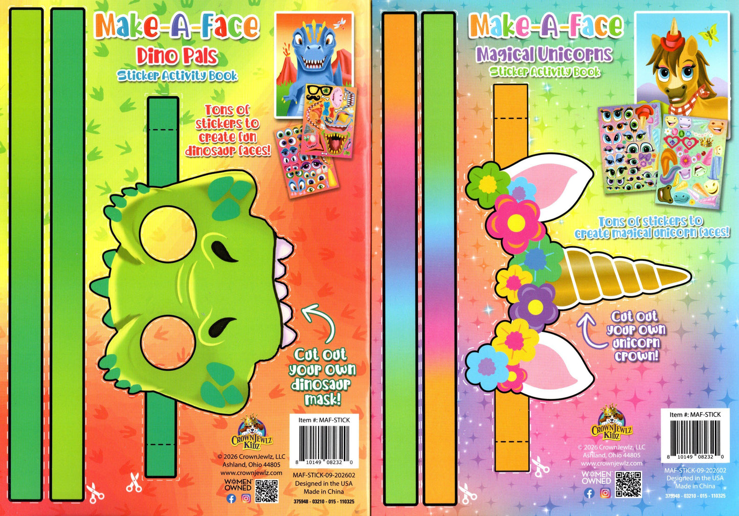 Make-A-Face - Dino Pals & Magical Unicorns - Stickers Includes - Sticker Book
