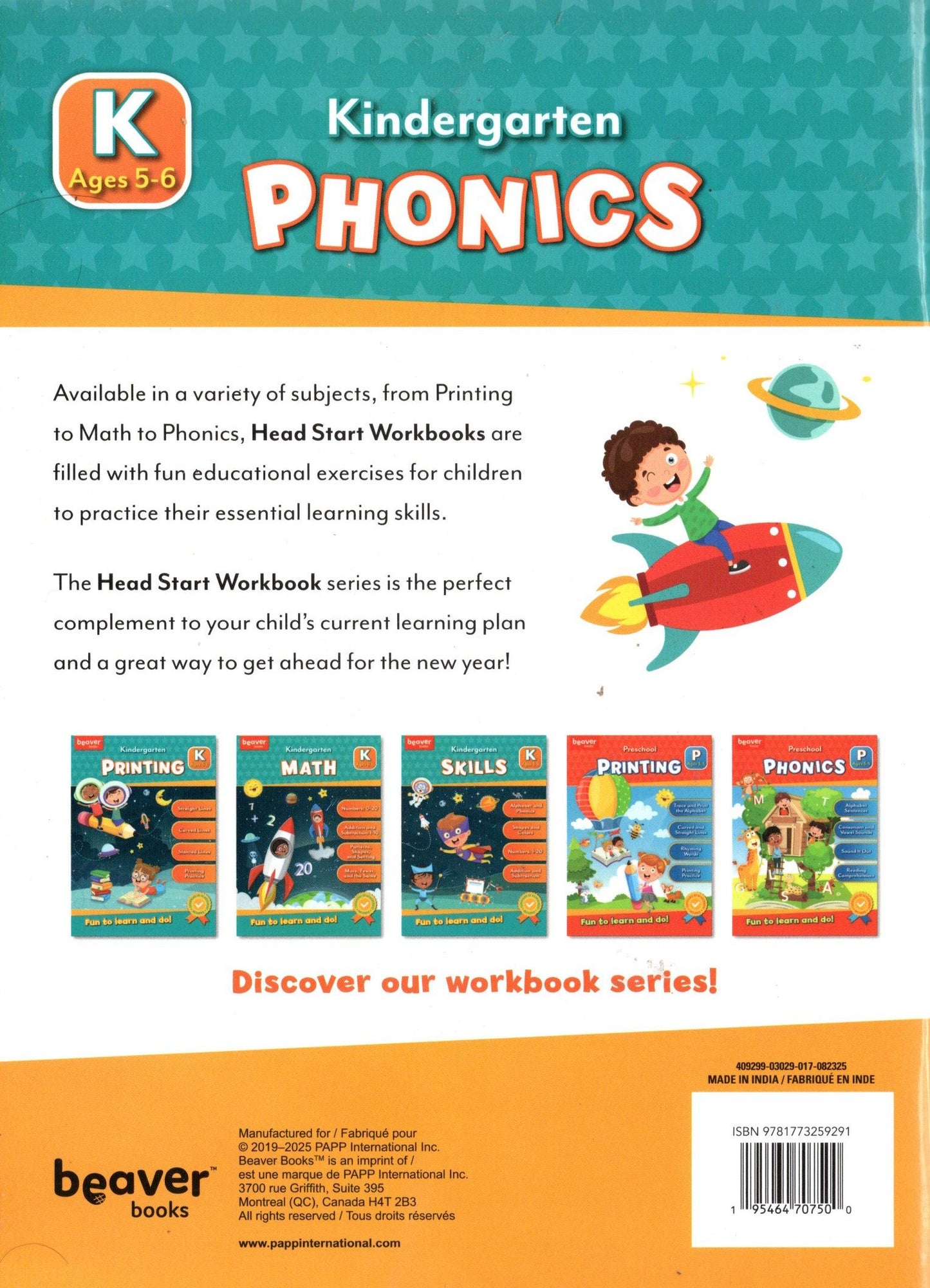 Beaver Kindergarten Educational Workbooks - Phonics & Printing (Set of 2)