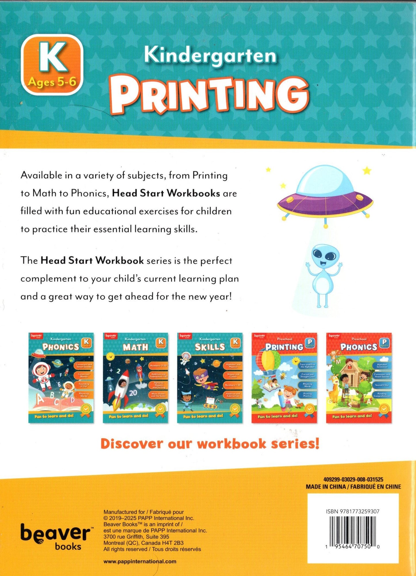 Beaver Kindergarten Educational Workbooks - Phonics & Printing (Set of 2)