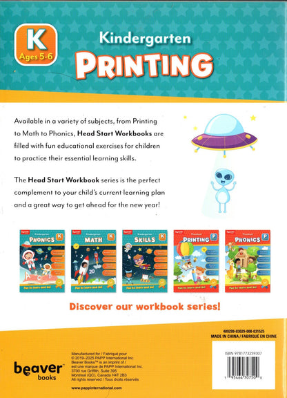 Beaver Kindergarten Educational Workbooks - Phonics & Printing (Set of 2)