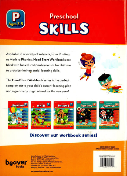 Beaver Pre-School Educational Workbooks - Phonics, Printing, Skills (Set of3)