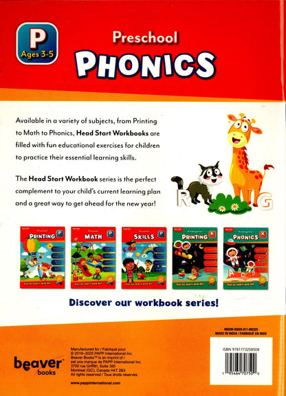 Beaver Pre-School Educational Workbooks - Phonics, Printing, Skills (Set of3)