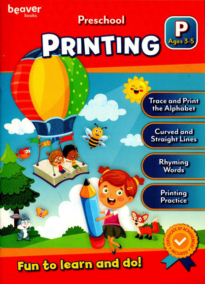 Beaver Pre-School Educational Workbooks - Phonics, Printing, Skills (Set of3)