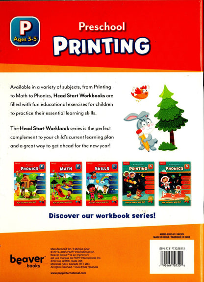 Beaver Pre-School Educational Workbooks - Phonics, Printing, Skills (Set of3)