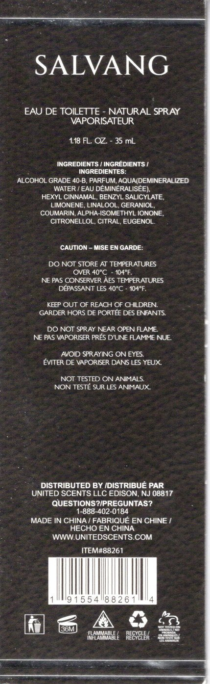 Salvang Pour Homme Eau De Toilette For Men 1.8 Oz