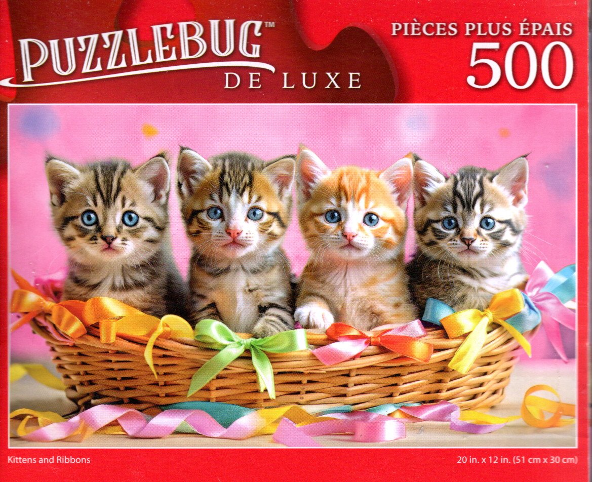 Kittens and Ribbons - 500 Deluxe Jigsaw Puzzle