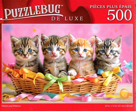 Kittens and Ribbons - 500 Deluxe Jigsaw Puzzle