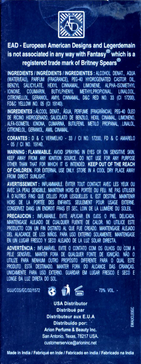 EAD Compare to Fantasy by Britney Spears Legerdemain for Women 2.5 fl oz