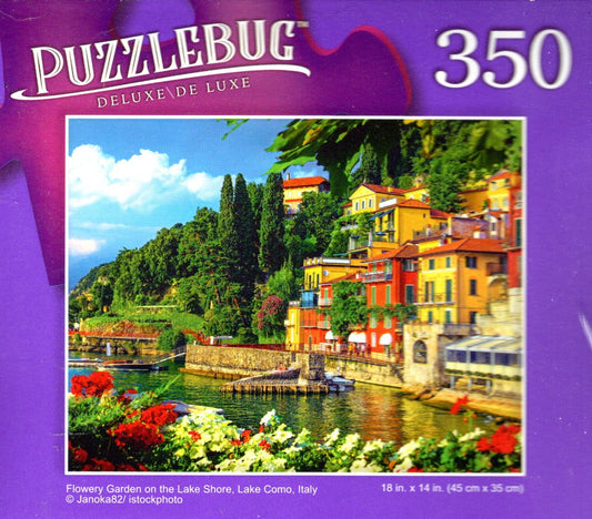 Flowery Garden on the Lake Shore, Lake Como - 350 Pieces Deluxe Jigsaw Puzzle