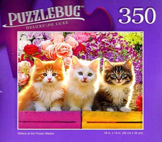 Kittens at the Flower Market - 350 Pieces Deluxe Jigsaw Puzzle