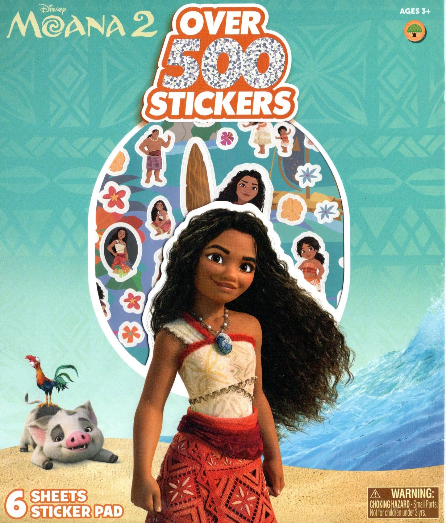 Disney Moana 2 Sticker Pad with Over 500 Stickers, 6 sheets Sticker Pad