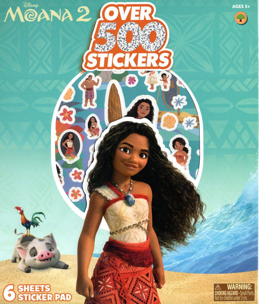 Disney Moana 2 Sticker Pad with Over 500 Stickers, 6 sheets Sticker Pad