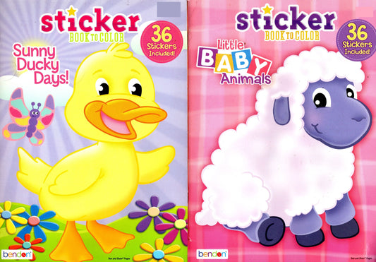 Sunny Ducky Days & Little Baby Animals Sticker Book to Color Set
