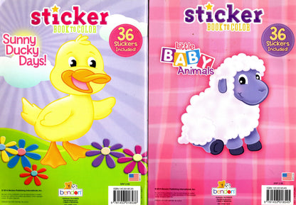 Sunny Ducky Days & Little Baby Animals Sticker Book to Color Set