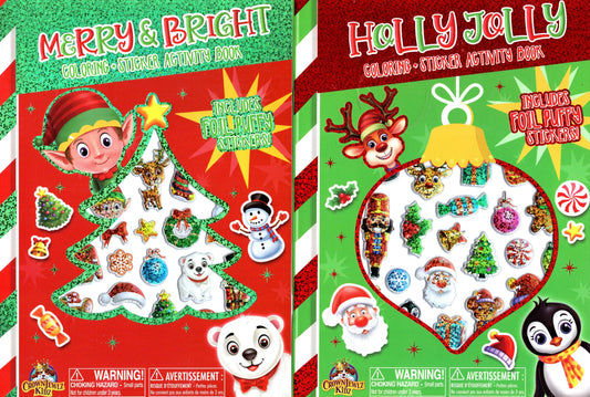 CrownJewlz Merry & Bright and Holly Jolly Holiday Coloring Book. Set of 2 Books