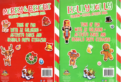 CrownJewlz Merry & Bright and Holly Jolly Holiday Coloring Book. Set of 2 Books