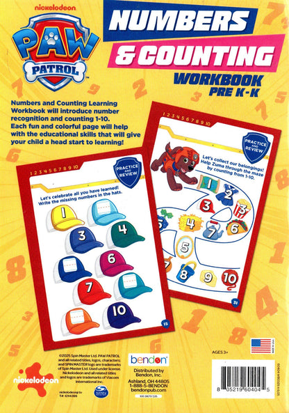 PAW Patrol Numbers & Counting Pre K-K Workbook Educational Learning Book