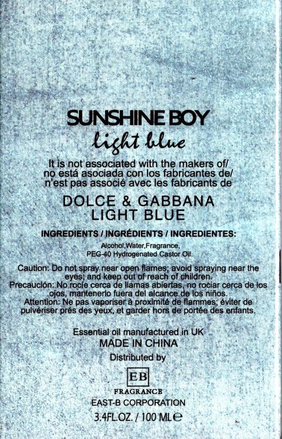 Sunshine Boy Light Blue Eau de toilette for men 3.4 Fl. Oz