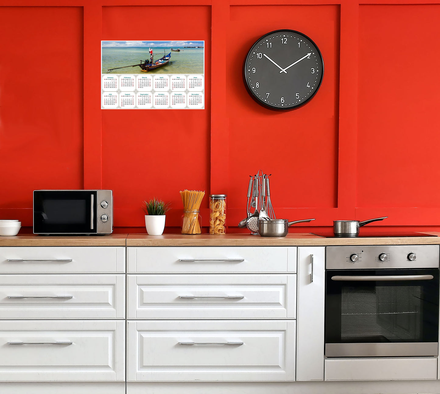 2026 Peel & Stick Calendar - Today is my Lucky Day - Removable - Thai Boat on a Beach (9"x 6")