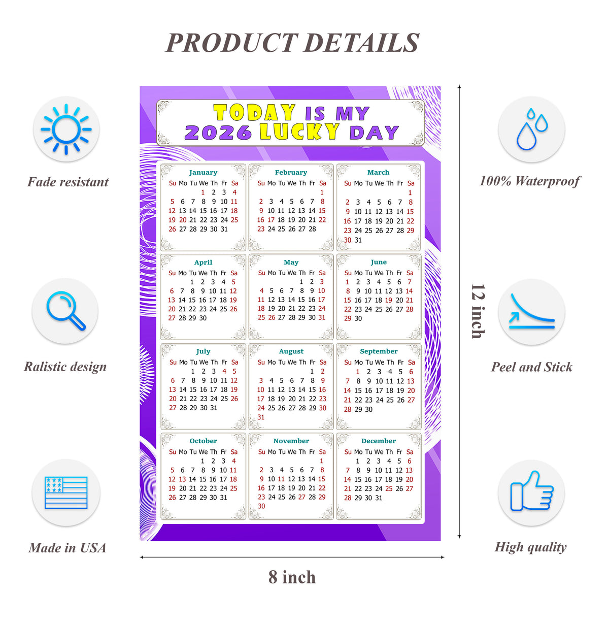 2027 Peel & Stick Calendar - Today is my Lucky Day Removable - 01