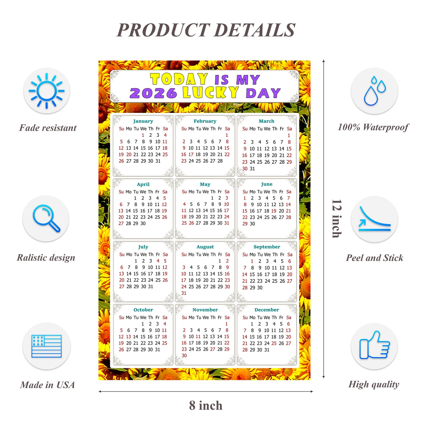 2026 Peel & Stick Calendar - Today is my Lucky Day Removable - 030