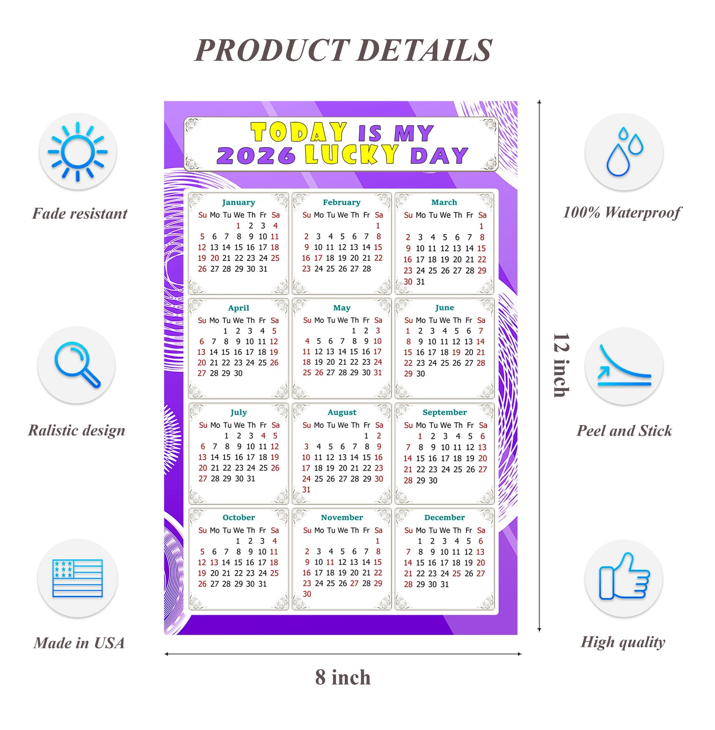 2026 Peel & Stick Calendar - Today is my Lucky Day Removable - 01