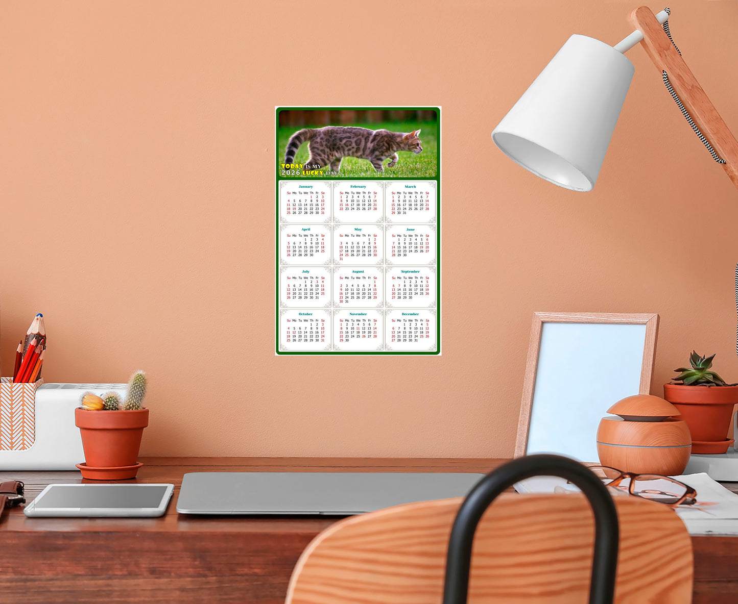 2026 Peel & Stick Calendar - Today is my Lucky Day Removable - Cat 09 (12"x 8")