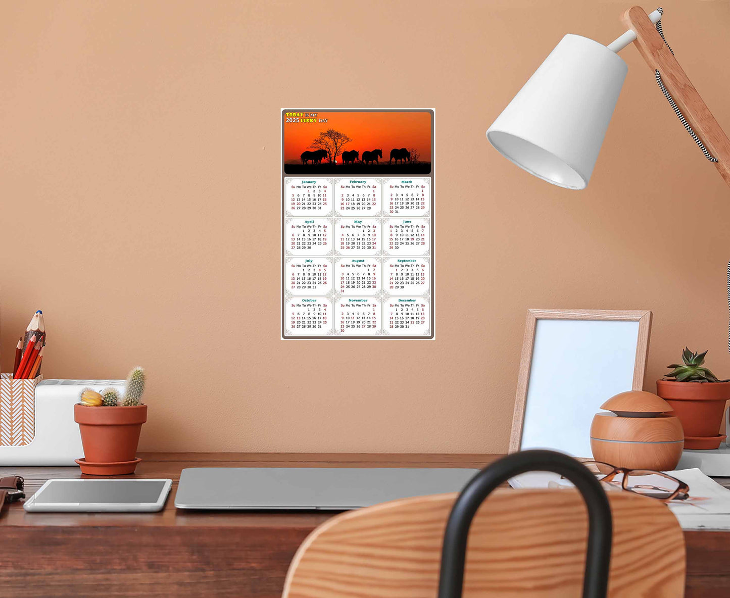 2025 Peel & Stick Calendar - Today is my Lucky Day Removable - Horses 011 (12"x 8")