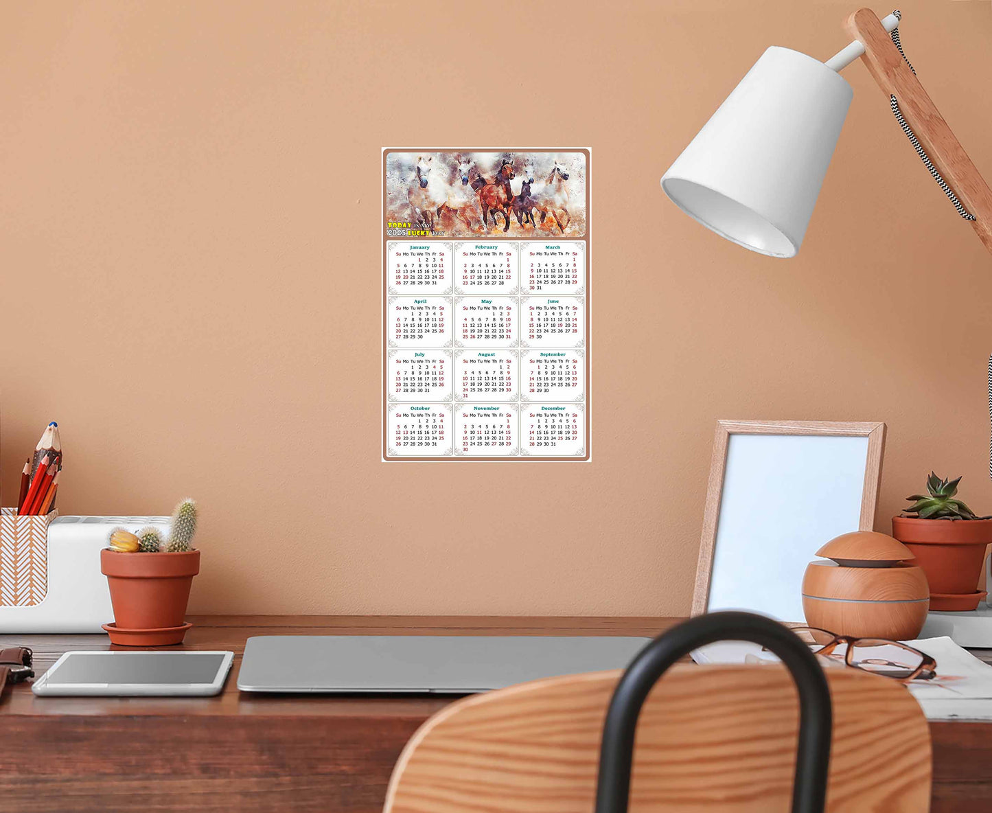 2025 Peel & Stick Calendar - Today is my Lucky Day Removable - Horses 09 (9"x 6")