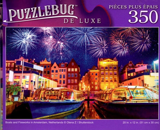 Boats and Fireworks in Amsterdam - 350 Pieces Deluxe Jigsaw Puzzle