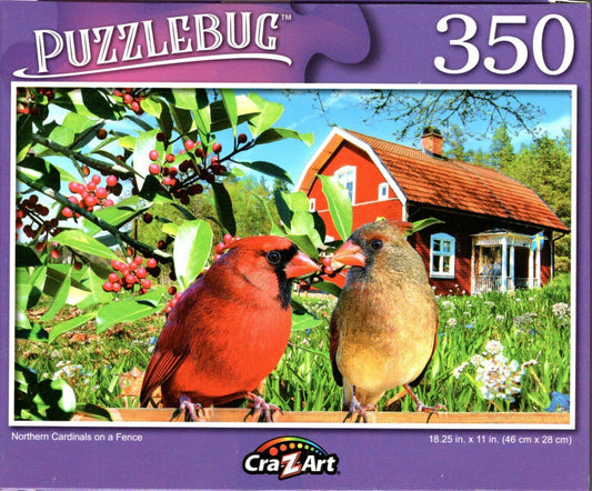 Northern Cardinals on a Fence - 350 Pieces Jigsaw Puzzle