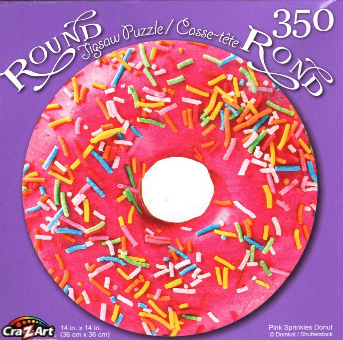Pink Sprinkles Donut - 350 Round Piece Jigsaw Puzzle