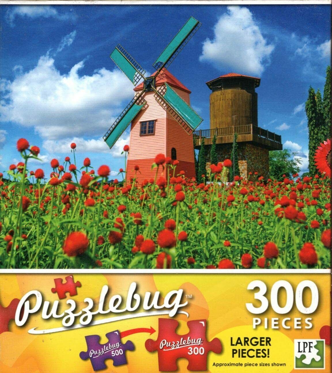 Windmill in The Garden with Colorful Flowers - 300 Pieces Jigsaw Puzzle