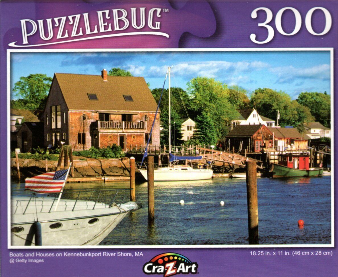 Boats and Houses on Kennebunkport River Shore, MA - 300 Pieces Jigsaw Puzzle