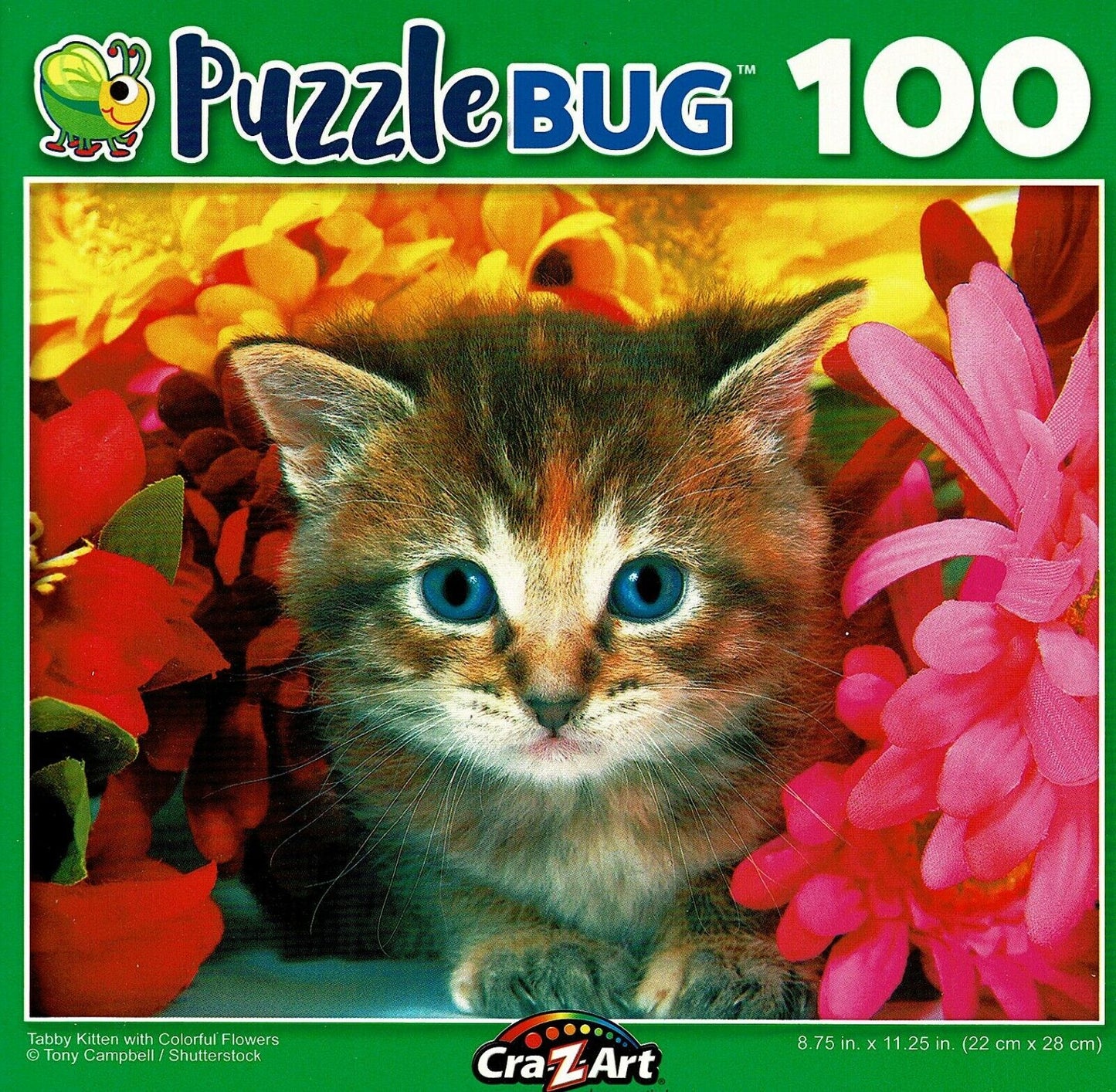 Tabby Kitten with Colorful Flowers - 100 Pieces Jigsaw Puzzle