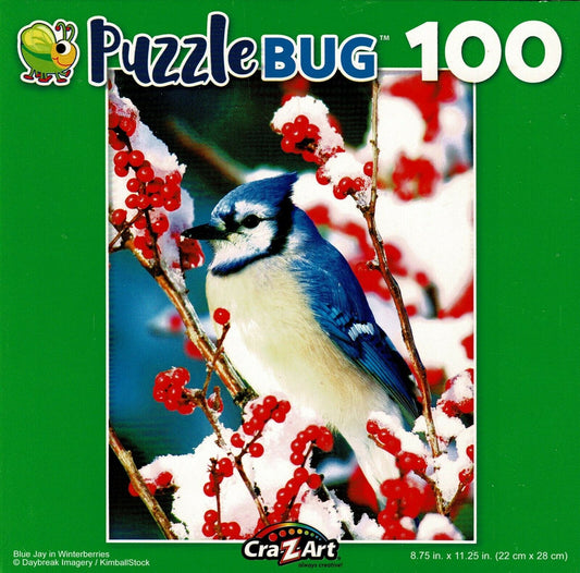Puzzlebug Blue Jay in Winterberries - 100 Pieces Jigsaw Puzzle