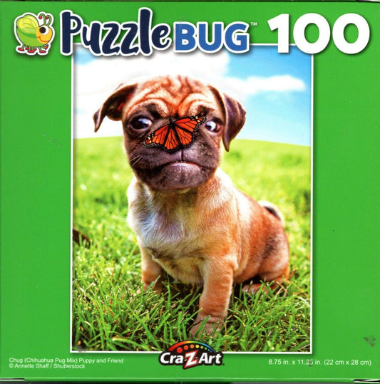 Chug (Chihuahua Pug Mix) Puppy and Friend - 100 Pieces Jigsaw Puzzle