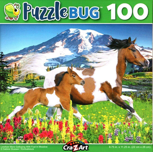 Lewitzer Mare Galloping with Foal in Meadow 100 Piece Jigsaw Puzzle