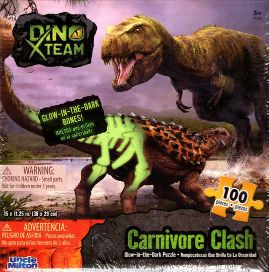 Dino X Team Carnivore Clash - Glow in the Dark Puzzle - 100 Piece Jigsaw Puzzle