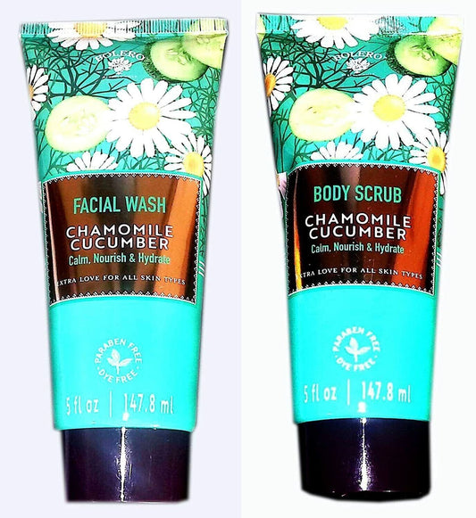 Body Scrub & Facial Wash Chamomile Cucumber Calm, Nourish & Hydrate 5fl oz Set
