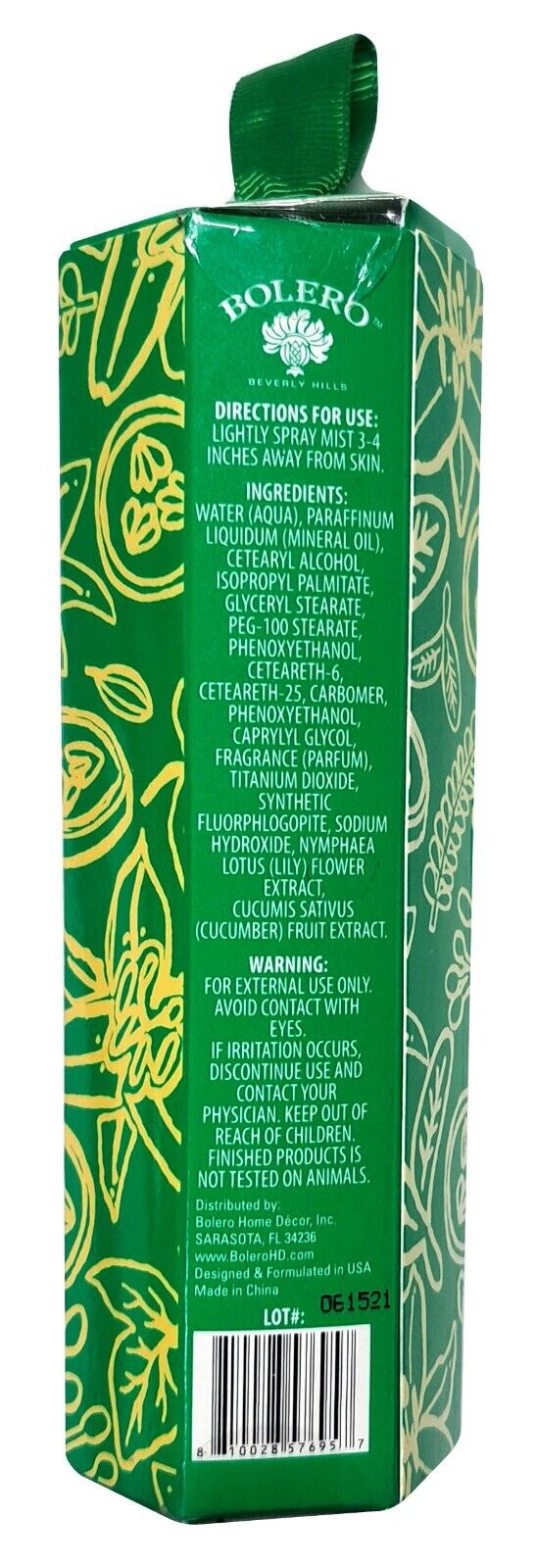 Bolero Beverly Hills Hydrating Lotion Mist - Water Lily & Cucumber 2fl oz (59ml)